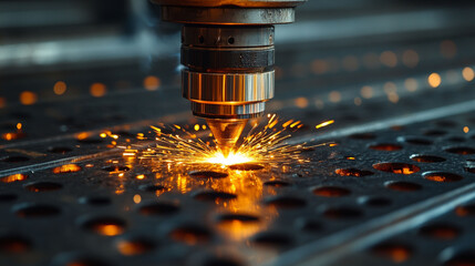 Industrial metal cutting machine with sparks.