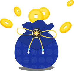 엽전과 파란색 복주머니