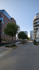 Modern Apartment Flats along Canal in Aarhus Denmark. Residential building Isbjerget. View of...