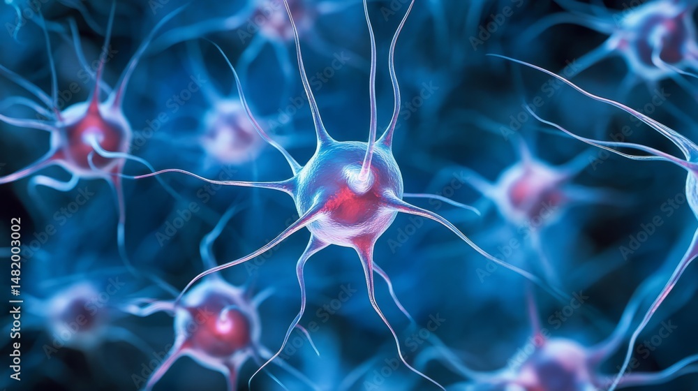 Poster abstract neural network background with digital circuitry and futuristic technology elements in blue