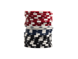 Patriotic casino chips stacked for American gambling night, cut out transparent