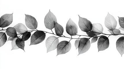 Delicate grayscale leaves on a branch, subtly textured and soft.