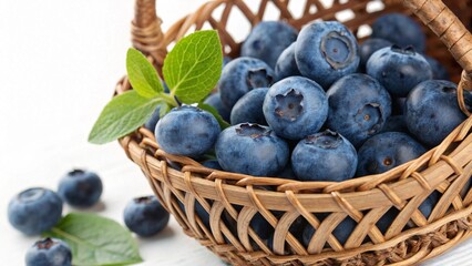 Fresh Blueberries in Wicker Basket with Natural Lighting Studio Shot