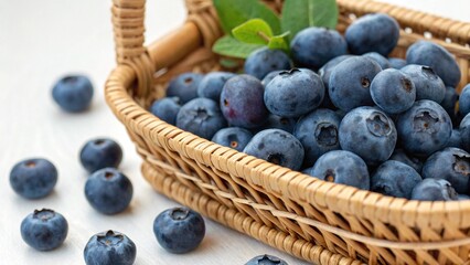 Fresh Blueberries in Wicker Basket with Natural Lighting Studio Shot