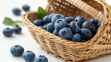 Fresh Blueberries in Wicker Basket with Natural Lighting Studio Shot