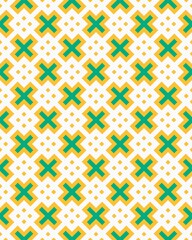 Bright geometric design composed of alternating green and yellow shapes on a white background, suitable for textile and graphic use