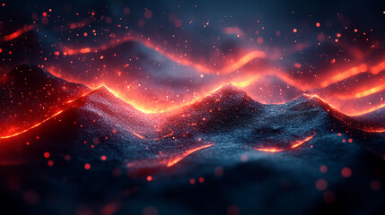 Molten mountains, fiery landscape, volcanic eruption, glowing lava,  red hot,  magma,  volcano,  earth,  nature,  destruction,  disaster,  heat,  fire,  e