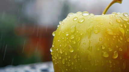 Rain-soaked apple, window, garden, freshness,  website