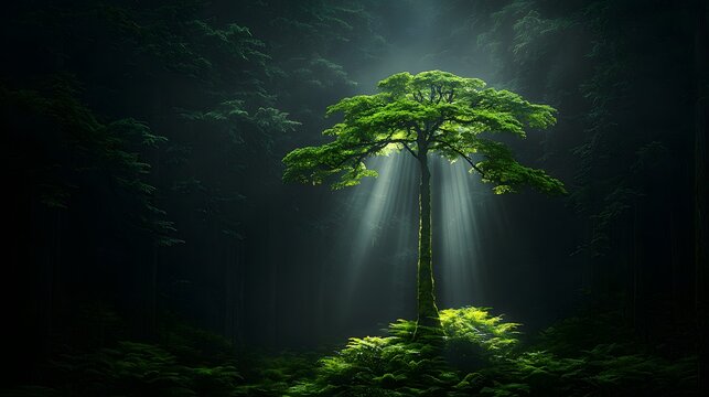 Fototapeta Luminous Tree in a Dark Forest