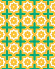Obraz premium Bold geometric shapes create a vibrant pattern with yellow, green, and white tones, ideal for textiles or home decor in contemporary settings