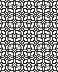 Repeating black flower motifs create a striking pattern on a white background, ideal for textiles or wallpaper designs