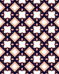 A vibrant geometric pattern showcases alternating diamonds and ovals in soft tones, creating a striking visual impact against a dark background