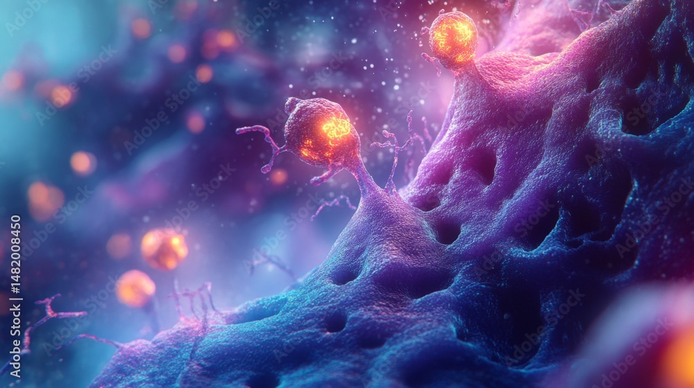Poster hyper realistic close up of fibroblasts producing extracellular matrix
