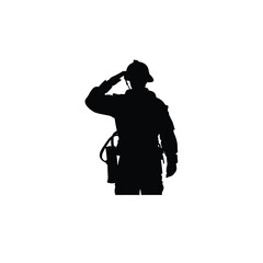 Salute given by firefighter silhouette on white background