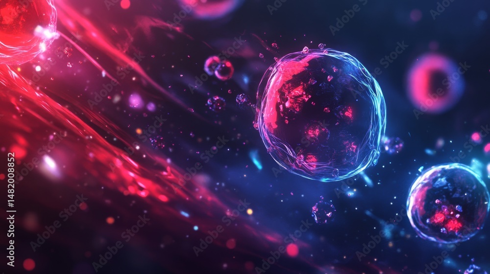 Poster hyper realistic close-up of colorful cells responding to stimuli