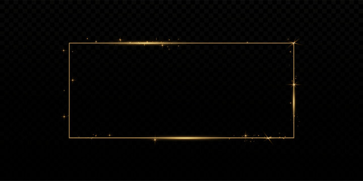 Gold rectangular frame.With dust and glitter.For decorations,cards,greetings,advertising,banner.Blank frame.	