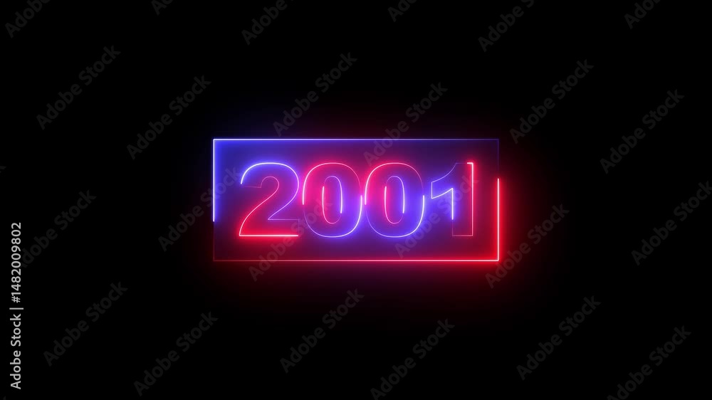 Poster 2001 neon line text. abstract 2001 neon text animation ,two color neon glowing neon number text back