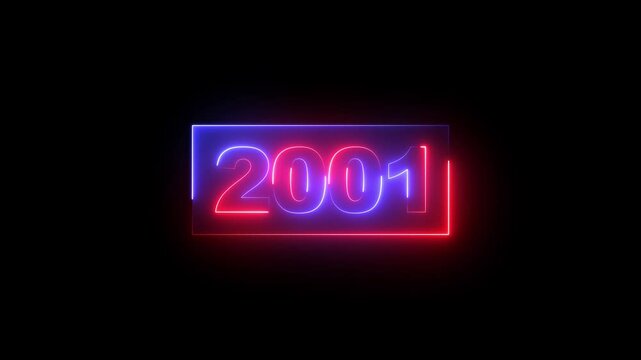 2001 neon line text. Abstract 2001 neon text animation ,two color neon Glowing neon number text background 4k video animated .Neon countdown 2001 Sal number icon text background 4k animation.