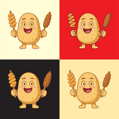 Potato delicious mascot logo design cartoon character, Sempol Ayam, French Fries, Kentang Cringkle, Cute french fries cartoon style.