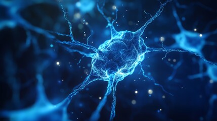 Abstract blue neural network with intricate neuron connections on a scientific background, digital illustration of brain synapses and neural pathways for technology
