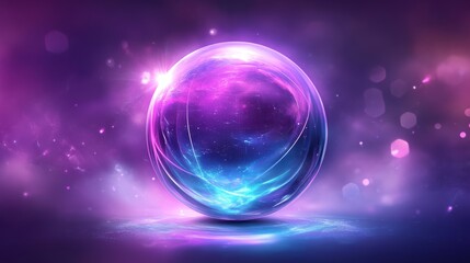 Abstract glowing purple and blue sphere with dynamic lines and bokeh background representing futuristic technology and digital innovation
