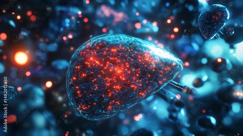 Poster Conceptual Visualization of Bioengineered Hepatocytes in Abstract Background