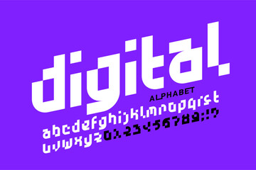 Digital. Modern style font, alphabet letters and numbers vector illustration