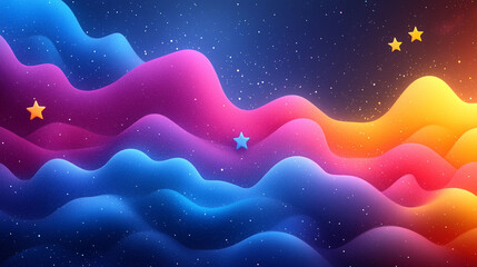 Abstract wavy colorful vibrant background with stars and sparkles.