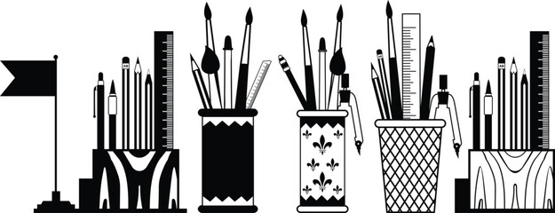 Pen holder vector, Clipart, Silhouette, Vector, icons, illustration, design.