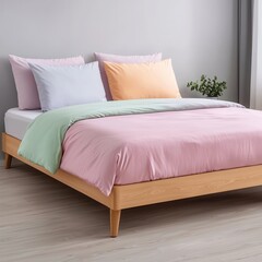 Soft Pastel Bedding Set on a Modern Bed with Natural Light