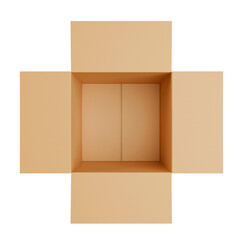 TOP view. Brown Cardboard paper box, transparent background