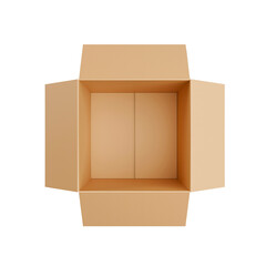 TOP view. Brown Cardboard paper box, transparent background