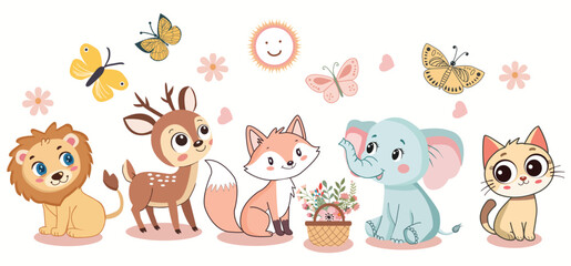 Cute Woodland and jungle Animals Design Elements illustration