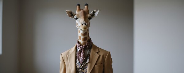 Giraffe showcasing trendy outfit in a sunny savannah setting