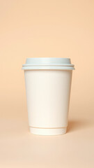 Minimalist White Takeaway Coffee Cup Mockup on Beige Background
