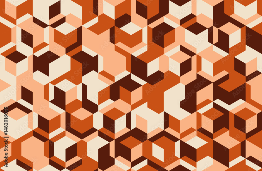 Poster abstract geometric pattern featuring a dynamic interplay of earthy tones and threedimensional cube s