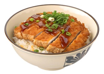 Fototapeta premium Delicious katsudon served in a traditional bowl. Katsudon japanese food Isolated transparent background.