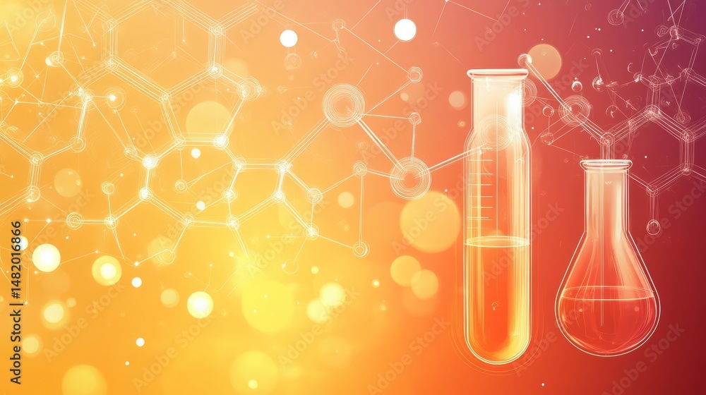 Poster futuristic abstract science background featuring molecular structures, digital grid patterns, and gl