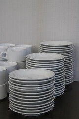 Stack of plates for catering. stack of plates in the kitchen