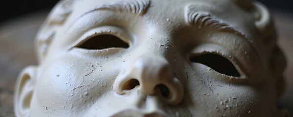 Naklejka premium Classical Theater Masks Displayed on Dark Wooden Background