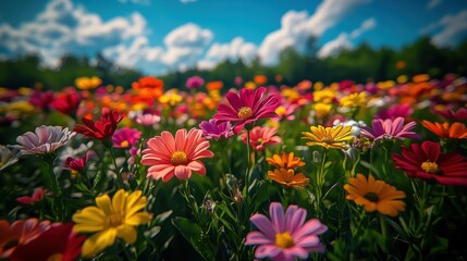 Fototapeta premium Vibrant flower field under a bright sky