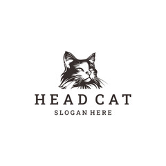 Head cat logo style icon design template vector illustration