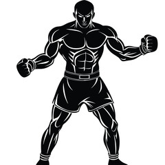 Muscular Boxer Silhouette Vector – Strong Fighter Standing Pose Illustration