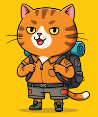 Cat Hiker Adventure Cute Cartoon Feline Explorer