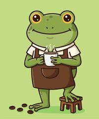 Frog Barista Enjoying Coffee Cute Cartoon Beverage Break