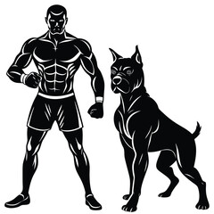 Muscular Boxer Silhouette Vector – Strong Fighter Standing Pose Illustration