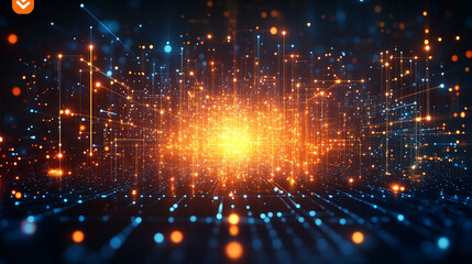 Fototapeta premium Abstract digital network glowing with interconnected points and lines, creating a futuristic and technological background.