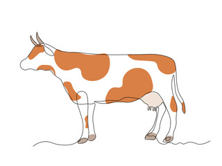 Abstract cow with udder, continuous single line art hand drawing sketch logo