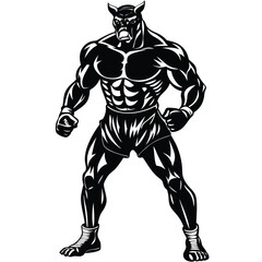 Muscular Boxer Silhouette Vector – Strong Fighter Standing Pose Illustration