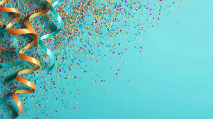 Vibrant Confetti Burst on Cyan Background with Cheerful Party Ambiance
